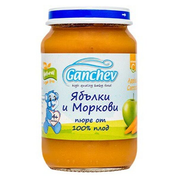 Пюре ябълка и праскови/морков 190гр. „Ганчев“