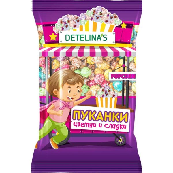 Цветни сладки пуканки 60гр. × 24бр. „Детелина“